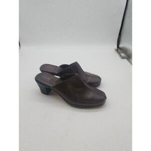 Clarks Wedge Heel Slip On Clog brown leather 81797 mules Size 9M
